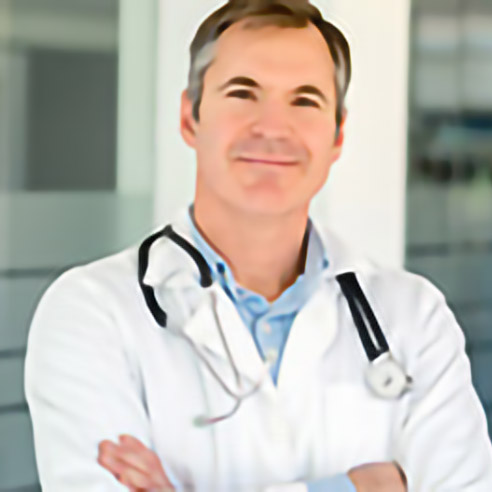 Porträt eines Arztes mit Stethoskop in einem weißen Kittel. Symbolbild für Kontakt bei medizinischen Produktanfragen