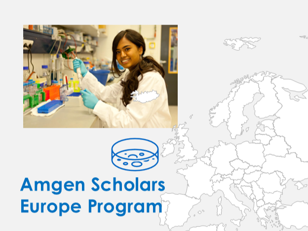 Grafik mit Europakarte auf grauem Hintergrund. Oben links befindet sich ein Foto einer jungen Frau mit weißem Kittel und blauen Gummihandschuhen. Sie sitzt im Labor und pipettiert Lösungen. Darunter befindet sich der Titel der Unterseite in blau mit einer ebenfalls blauen Petrischale.